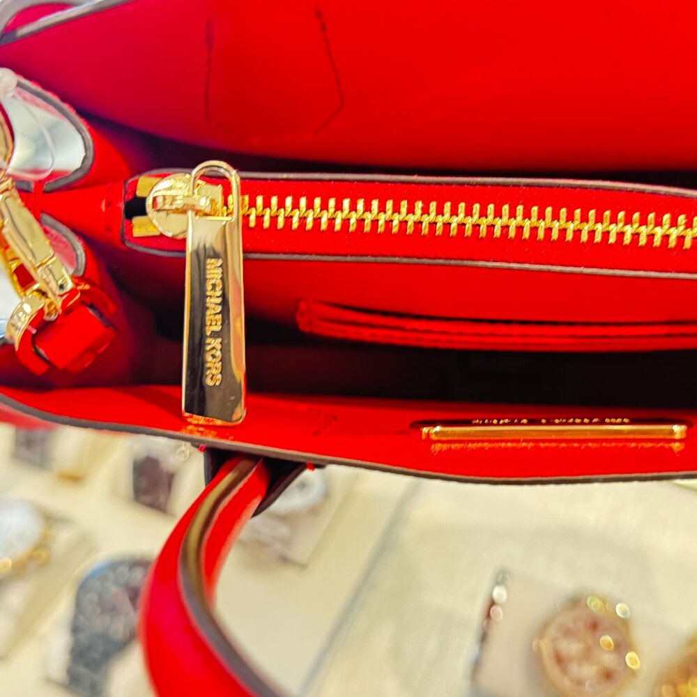 Michael Kors Mercer Medium Satchel Shoulder Crossbody Bag Bright Red - Picture 12 of 13